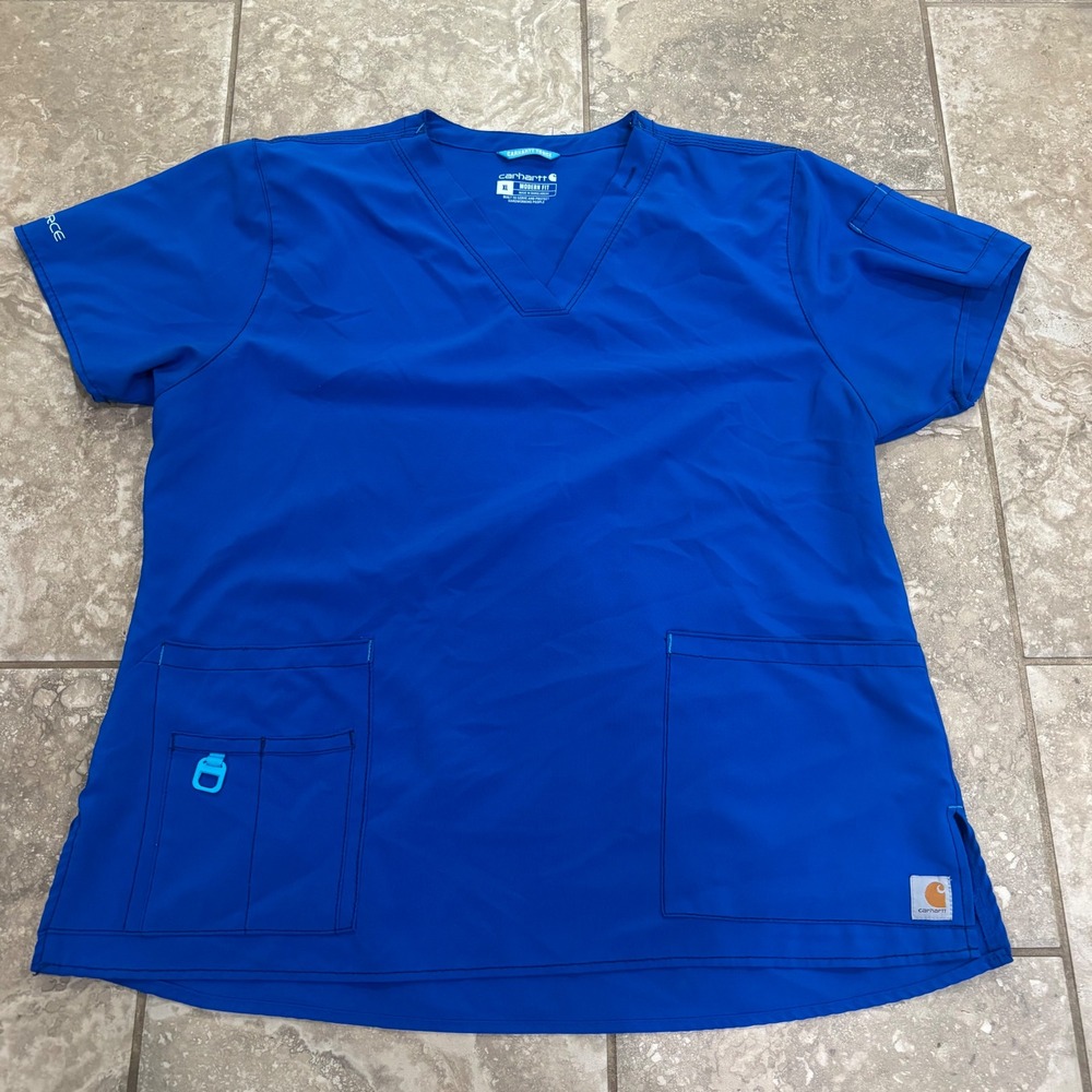 Carhartt Liberty Force Scrub Top Womens XL Royal Blue V-Neck Modern Fit Pocket